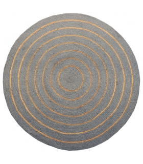 Tapis rond en coton tressé, effet jute rayé, gris, 80 cm - Atout Ciel 69019 Tapis rond en coton tressé, effet jute rayé, gris, 80 cm - Atout Ciel 69019