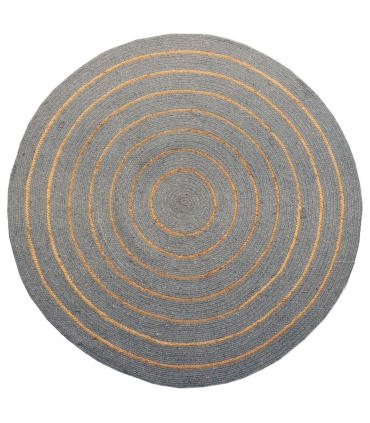 Tapis rond en coton tressé, effet jute rayé, gris, 80 cm - Atout Ciel 69019