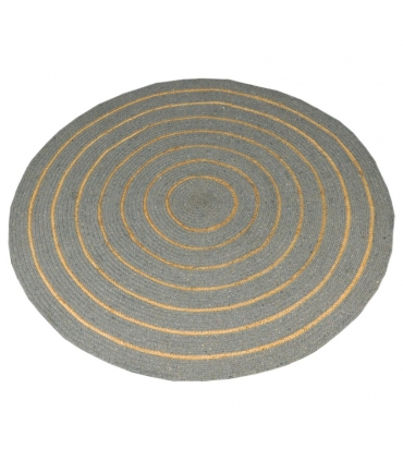 Tapis rond en coton tressé, effet jute rayé, gris, 80 cm - Atout Ciel 69019