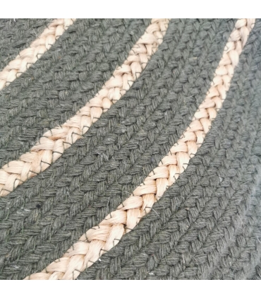 Tapis rond en coton tressé, effet jute rayé, kaki, 120 cm - Atout Ciel 69019