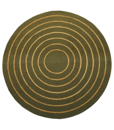 Tapis rond en coton tressé, effet jute rayé, kaki, 120 cm - Atout Ciel 69019