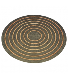 Tapis rond en coton tressé, effet jute rayé, kaki, 120 cm - Atout Ciel 69019 Tapis rond en coton tressé, effet jute rayé, kaki, 120 cm - Atout Ciel 69019
