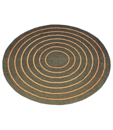 Tapis rond en coton tressé, effet jute rayé, kaki, 80 cm - Atout Ciel 69019
