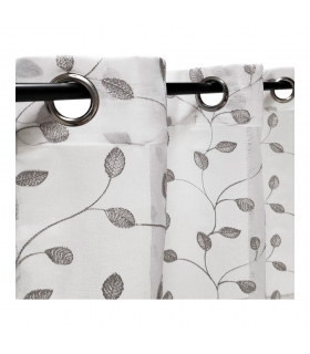 Voilage à œillets, blanc et broderie grise argentée 140x240cm - prêt à accrocher, Atout Ciel Voilage à œillets, blanc et broderie grise argentée 140x240cm - prêt à accrocher, Atout Ciel