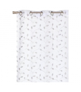 Voilage à œillets, blanc et broderie grise argentée 140x240cm - prêt à accrocher, Atout Ciel Voilage à œillets, blanc et broderie grise argentée 140x240cm - prêt à accrocher, Atout Ciel