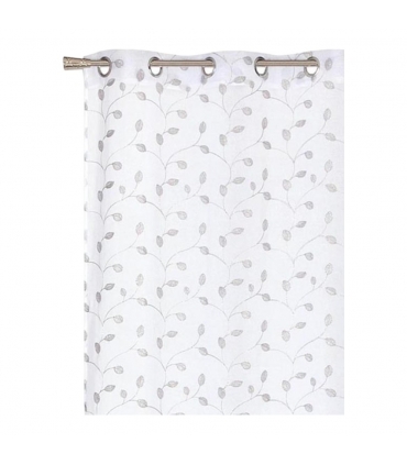 Voilage à œillets, blanc et broderie grise argentée 140x240cm - prêt à accrocher, Atout Ciel