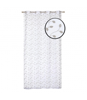 Voilage à œillets, blanc et broderie grise argentée 140x240cm - prêt à accrocher, Atout Ciel Voilage à œillets, blanc et broderie grise argentée 140x240cm - prêt à accrocher, Atout Ciel