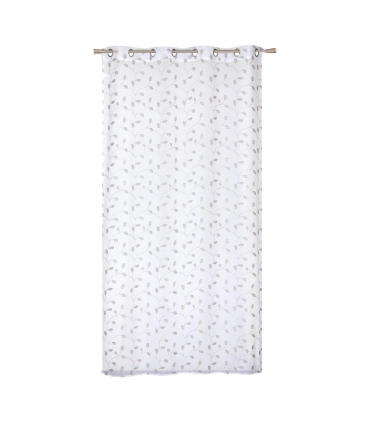 Voilage à œillets, blanc et broderie grise argentée 140x240cm - prêt à accrocher, Atout Ciel