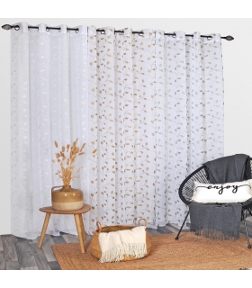 Voilage à œillets, blanc et broderie grise argentée 140x240cm - prêt à accrocher, Atout Ciel Voilage à œillets, blanc et broderie grise argentée 140x240cm - prêt à accrocher, Atout Ciel
