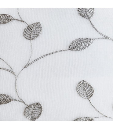 Voilage à œillets, blanc et broderie grise argentée 140x240cm - prêt à accrocher, Atout Ciel
