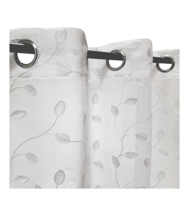 Rideau léger blanc et broderie blanche, 140x240cm à œillets  - facile à installer, Atout Ciel