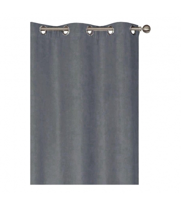 Rideau occultant thermique à œillets, velours frappé gris, doublure polaire 140x240cm - prêt à poser, Atout Ciel