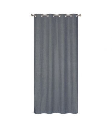 Rideau occultant thermique à œillets, velours frappé gris, doublure polaire 140x240cm - prêt à poser, Atout Ciel