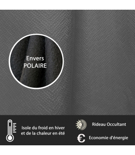 Rideau occultant thermique à œillets, velours frappé gris, doublure polaire 140x240cm - prêt à poser, Atout Ciel Rideau occultant thermique à œillets, velours frappé gris, doublure polaire 140x240cm - prêt à poser, Atout Ciel