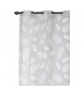 Rideau léger imprimé feuilles grise, 140x240cm à œillets  - facile à installer, Atout Ciel Rideau léger imprimé feuilles grise, 140x240cm à œillets  - facile à installer, Atout Ciel