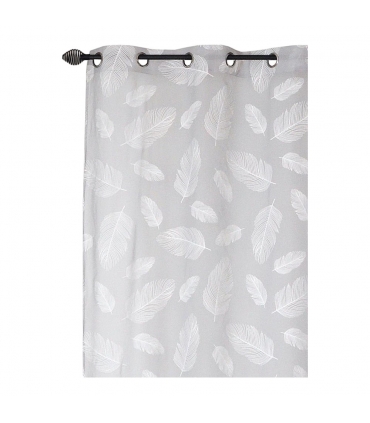 Rideau léger imprimé feuilles grise, 140x240cm à œillets  - facile à installer, Atout Ciel