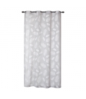 Rideau léger imprimé feuilles grise, 140x240cm à œillets  - facile à installer, Atout Ciel Rideau léger imprimé feuilles grise, 140x240cm à œillets  - facile à installer, Atout Ciel