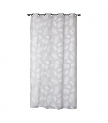 Rideau léger imprimé feuilles grise, 140x240cm à œillets  - facile à installer, Atout Ciel