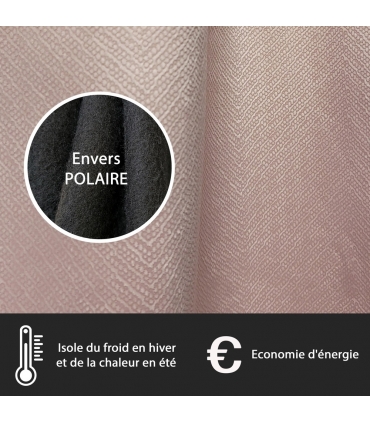 Rideau thermique isolant à œillets, 140x240cm velours frappé vieux rose - prêt à accrocher, Atout Ciel