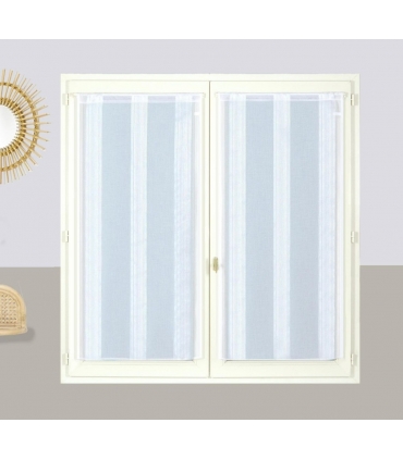 Ensemble de voilages blancs à fines rayures avec passe-tringle, 2X 60x120cm - faciles à installer, Atout Ciel