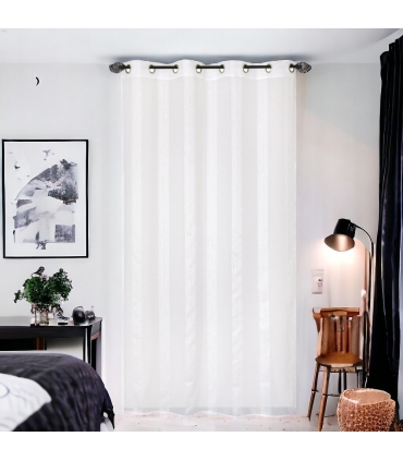 Voilage blanc à fines rayures, 240x280cm à œillets - installation facile, Atout Ciel