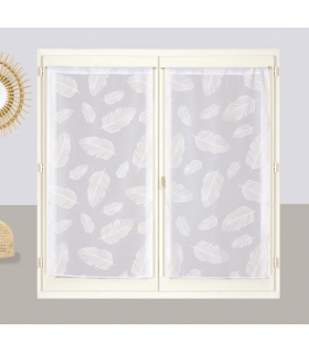 Paire de voilages blancs imprimés feuilles avec tunnel passe-tringle, 2X 60x90cm - prêts à poser, Atout Ciel Paire de voilages blancs imprimés feuilles avec tunnel passe-tringle, 2X 60x90cm - prêts à poser, Atout Ciel