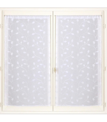 Ensemble de voilages bancs brodés feuilles avec tunnel passe-tringle, 2X 60x160cm - faciles à installer, Atout Ciel