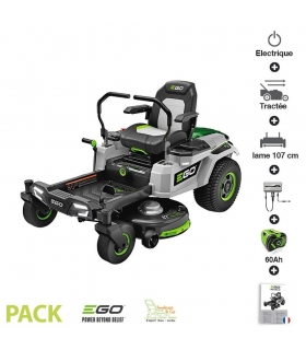 Pack tondeuse autoportée Zero Turn coupe 107 cm 6 batteries 10Ah et chargeur 1600W inclus EGO ZT4201E Pack tondeuse autoportée Zero Turn coupe 107 cm 6 batteries 10Ah et chargeur 1600W inclus EGO ZT4201E