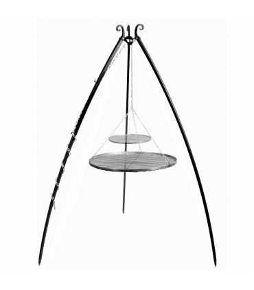 Barbecue 2 Grilles de Cuisson suspendu sur Trépied 200 cm – en acier 80 cm et 40 cm