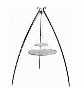 Barbecue 2 Grilles de Cuisson suspendu sur Trépied 200 cm – en acier inox 70 cm et 40 cm