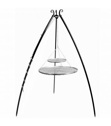 Barbecue 2 Grilles de Cuisson suspendu sur Trépied 200 cm – en acier inox 80 cm et 40 cm