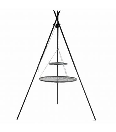 Barbecue 2 Grilles de Cuisson suspendu «TIPI» sur Trépied 210 cm – en acier 80 cm et 40 cm