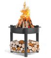 Braséro de jardin MONTANA 60cm, acier naturel, avec support à bois, CookKing, 111361