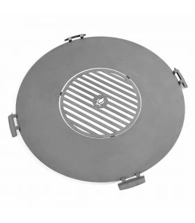 Plaque en acier inox pour braséro 78 cm avec une grille 36 cm et 4 poignées