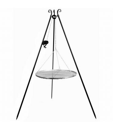 Barbecue Grille de Cuisson suspendu sur Trépied 200 cm – en acier inox 60 cm avec moulinet