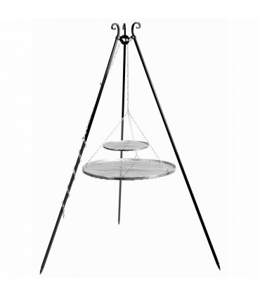 Barbecue 2 Grilles de Cuisson suspendu sur Trépied 180 cm – en acier inox 70 cm et 40 cm