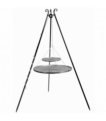Barbecue 2 Grilles de Cuisson suspendu sur Trépied 180 cm – en acier 80 cm et 40 cm