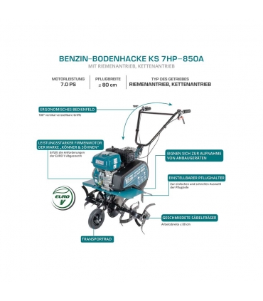 Motobineuse thermique compacte 212cc, largeur de labourage 80 cm - Könner  Söhnen KS 7HP-850A