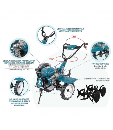 Motoculteur à essence 212 cc 7 CV, largeur 108 cm, 2 vitesses avant/1 arrière - KS 7HP-1050G