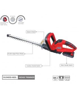 Pack Taille-haie électrique sans fil 20V, Lame 51 cm, batterie incluse - DUNSCH 34020-46DL Pack Taille-haie électrique sans fil 20V, Lame 51 cm, batterie incluse - DUNSCH 34020-46DL