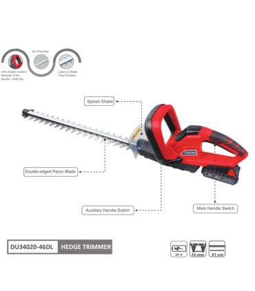 Pack Taille-haie électrique sans fil 20V, Lame 51 cm, batterie incluse - DUNSCH 34020-46DL