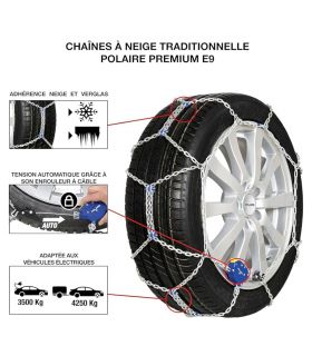 Chaînes neige voiture électrique pneu 195/40R16, 9mm automatique renforcée - Polaire 0050-PMAA-25