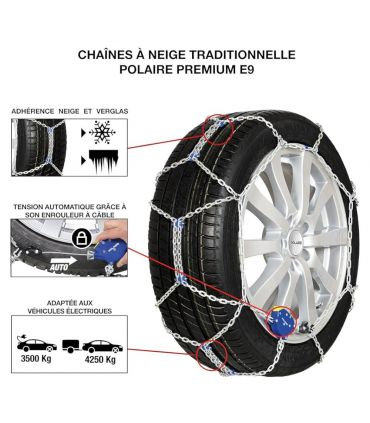 Chaînes neige voiture électrique pneu 175/60R14, 9mm automatique renforcée - Polaire 0050-PMAA-11