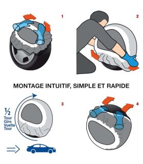 Paire de chaussettes neige ultra résistantes pneu 185/60R17, homologuées loi montagne - Polaire 0G79-PRSC-25