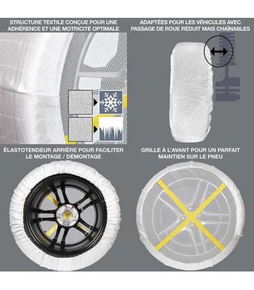 Chaussettes neige Ultra résistantes Homologuées loi montagne pour pneu 185/80R13 Polaire 0G78-PRSC-3