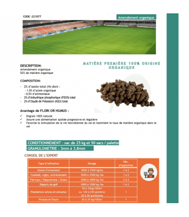 Engrais organique Flori Or Humus 25 kg 100% naturel, pour potagers et plantations - Florivert NEG01809