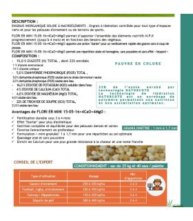 Engrais Flori ER MINI 15-5-16   4 MgO (4) 25kg toute l'année, engrais retard haut de gamme - Florivert NEG01814