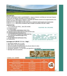 Engrais Flori ER 17-5-16   5 MgO (3/4), 25kg, effet starter, fertilisation prolongée - Florivert NEG01811
