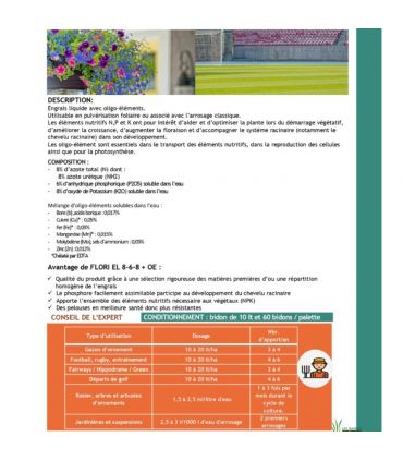Engrais liquide Flori EL 8-6-8   OE 10L favorise le feuillage et les racines, pour arrosage ou pulvérisation - Florivert