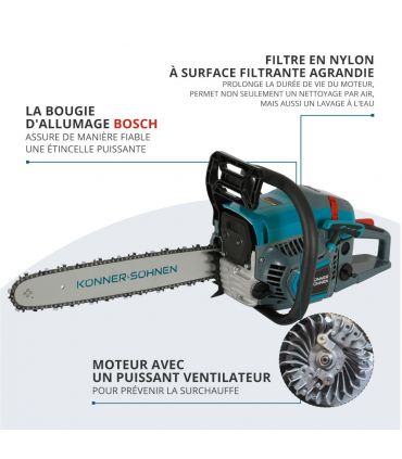 Tronçonneuse à essence 45 cm³, chaîne 16" (40 cm), anti-vibrations - Könner  Söhnen KS CS21G-16-